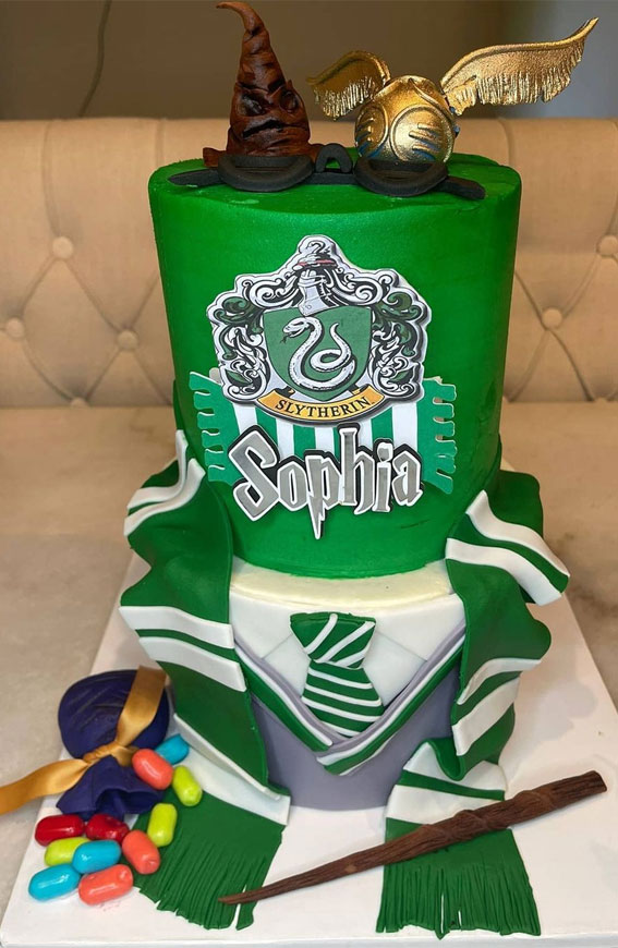30+ Cute Harry Potter Cake Designs : Harry Potter Slytherin Cake