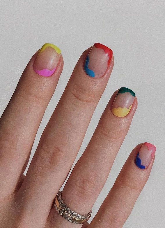 27 Short summer nails 2021 : Multi-Colored Negative Space Shellac Nails