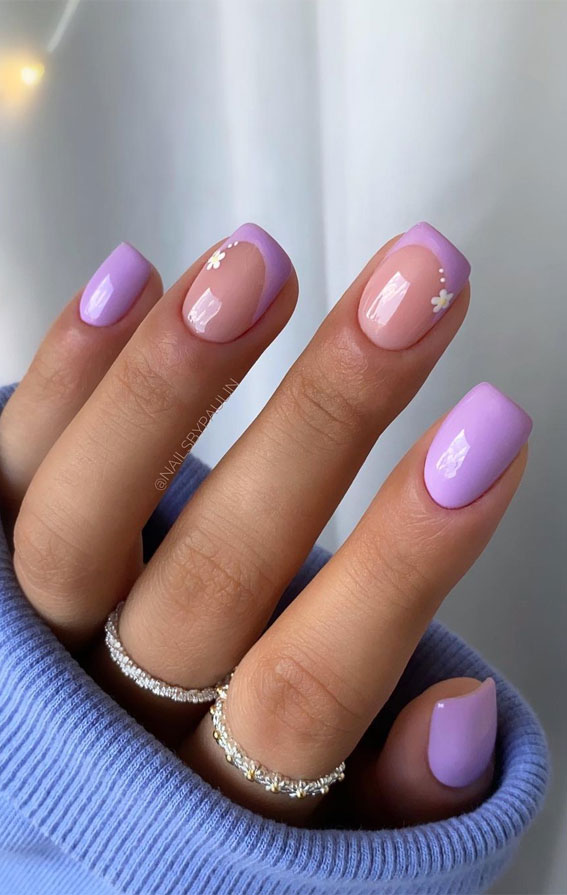 27 Short summer nails 2021 : Lilac French Tip Nails