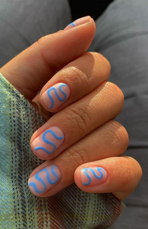 30 Coolest Summer Nails 2021 : Cute Blue Swirl Nails