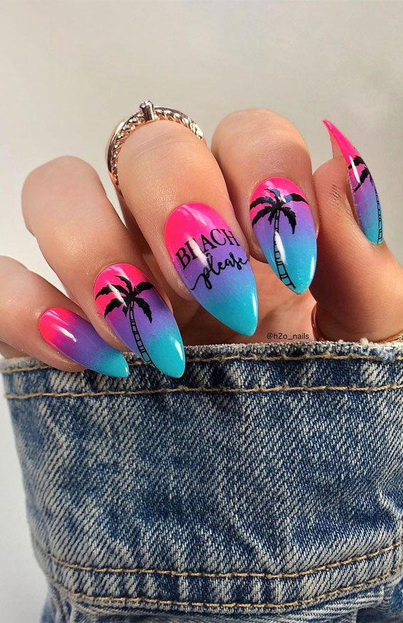 30 Coolest Summer Nails 2021 : Colorful Ombre Beach Vibes