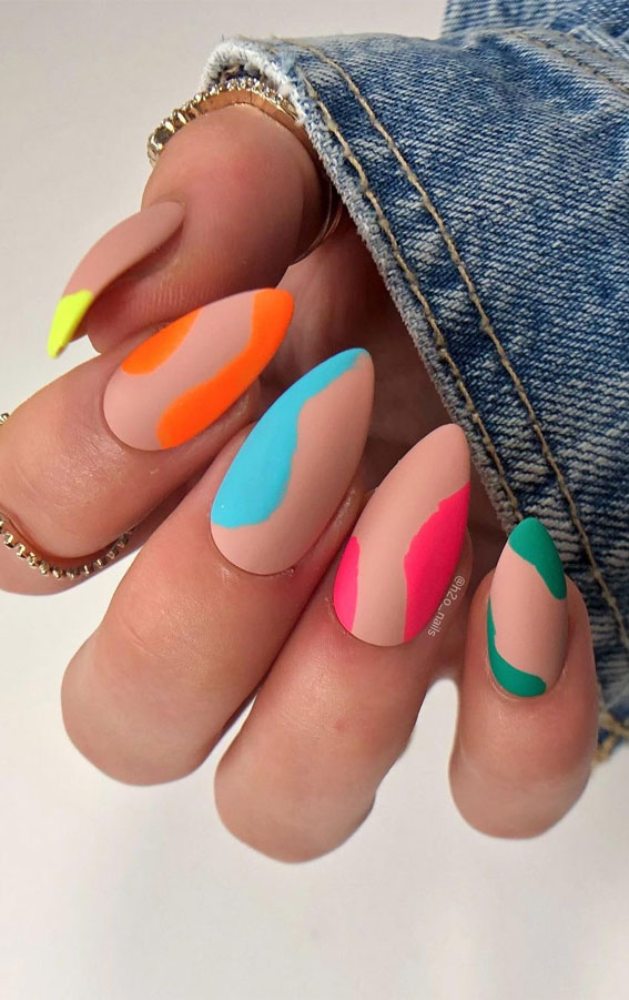 30 Coolest Summer Nails 2021 : Colorful Summer Swirl Nails