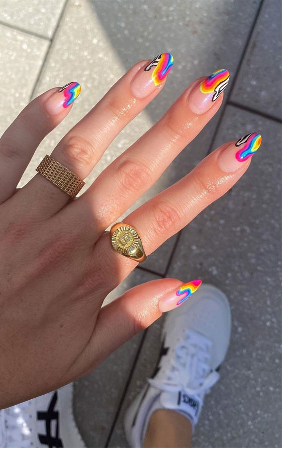 rainbow french tip nails, summer nails, summer nail art designs 2021