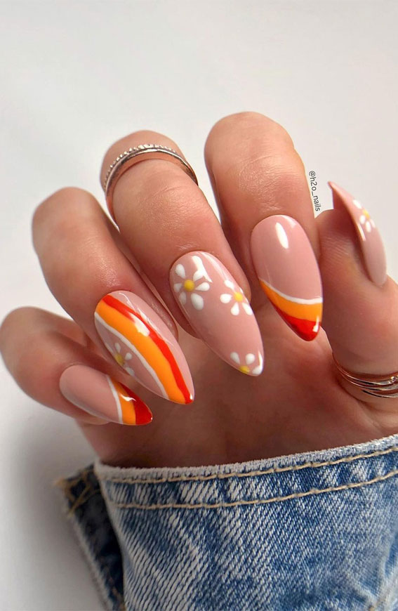 orange swirl nail art designs, summer nail art designs, summer nails 2021, summer nails designs 2021 
