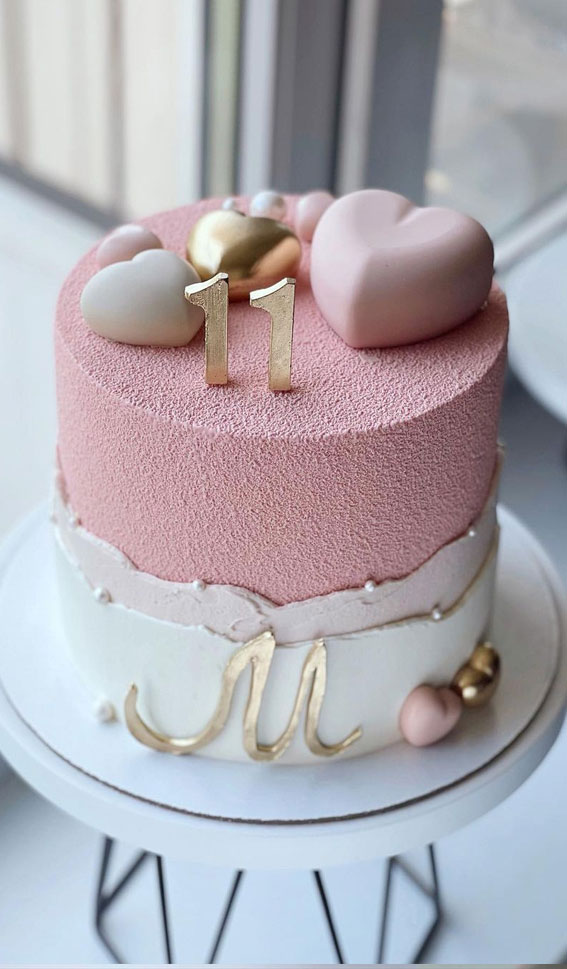 11st birthday cake, birthday cake ideas, two toned birthday cake, pink and white birthday cake, birthday cake designs 2021