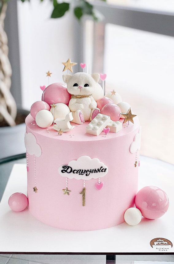 pink birthday cake, 1st birthday cake for baby girl