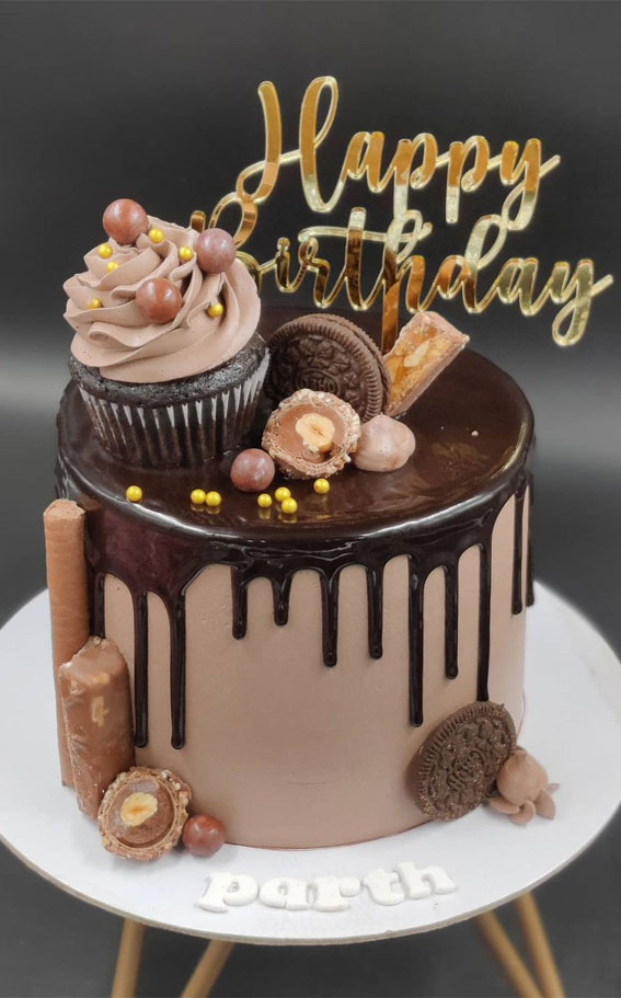 40 Cute Cake Ideas For Any Celebration : Chocolate Birthday Cake Topped with Cupcake