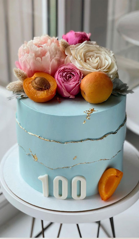 blue birthday cake, 100th birthday cake, birthday cake for 100th year old