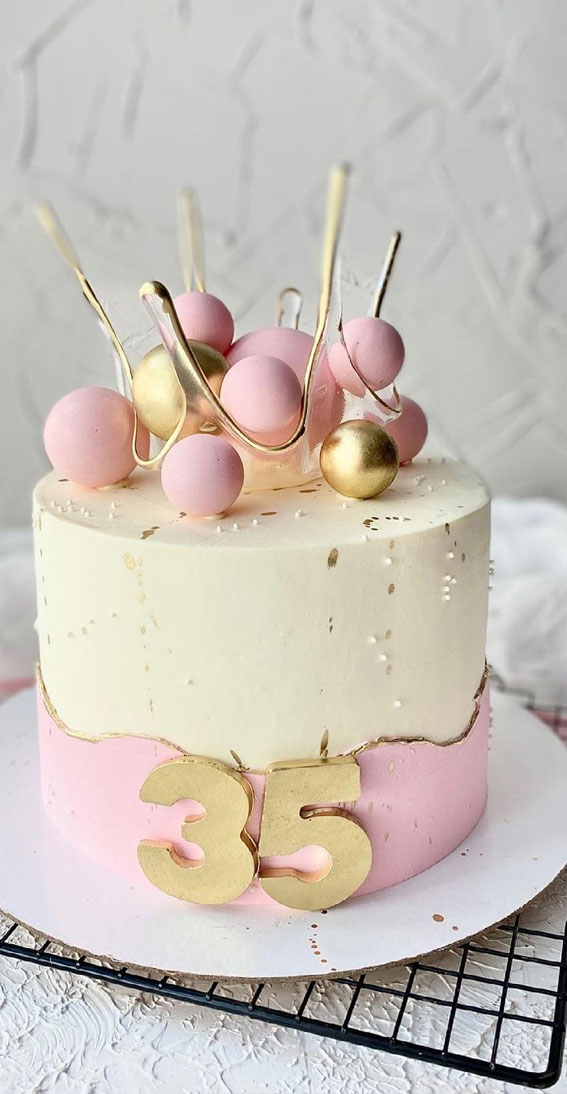 40 Cute Cake Ideas For Any Celebration : Pink and White Birthday Cake for 35th Birthday