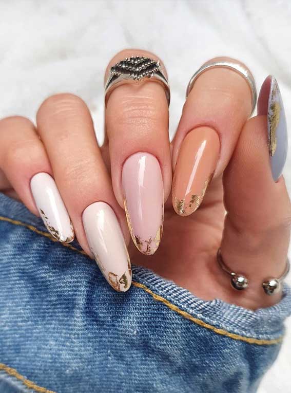 pink and gold foil nails, autumn nails, autumn nails 2021