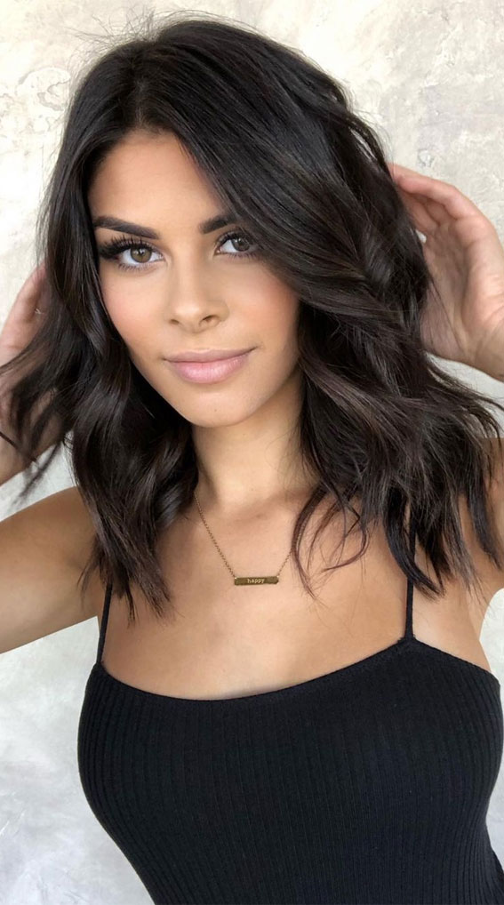 25 Dark Chocolate Brown Hair Ideas : Dark Chocolate Lob Hairstyle