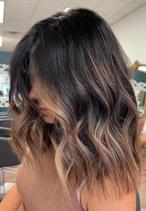 iced latte balayage, brunette , fall hair color trends 2021, dark chocolate hair color, hair colors 2021, autumn hair colors 2021, best fall hair color ideas