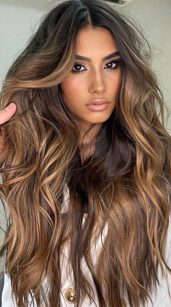40 Pretty Hair Styles with Highlights and Lowlights : Dark Chocolate with  Hot Cream Caramel
