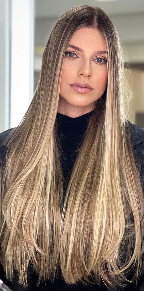 40 Pretty Hair Styles with Highlights and Lowlights : Multi Shades of  Blonde Long Hair