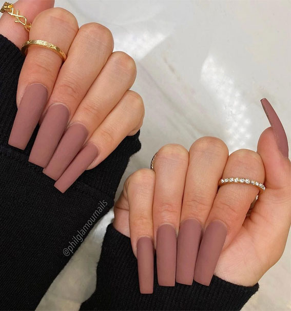 45 Best Fall Nail Ideas 2021 : Simple Coffin Long Acrylic Nails