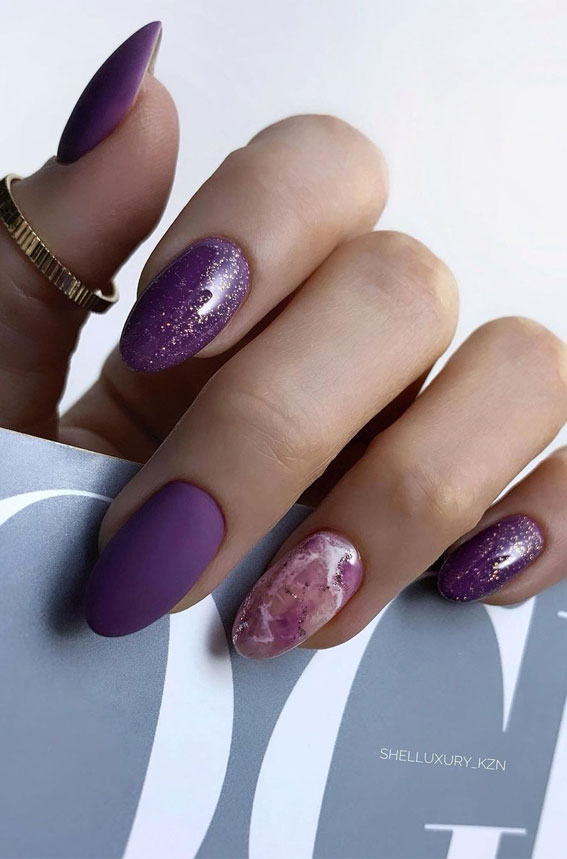 45 Best Fall Nail Ideas 2021 : Purple Marble, Shimmery and Matte Nails