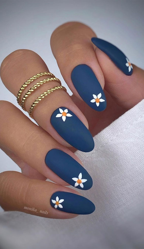 matte blue nails, autumn blue nails, fall blue nails, fall nails 2021