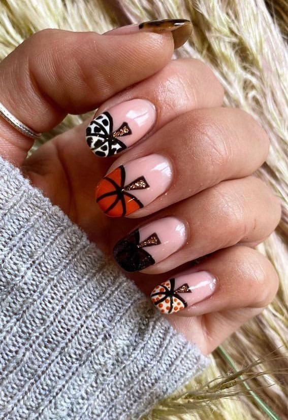 pumpkin french tip nails, pumpkin nails, october nails, fall nail ideas 2021