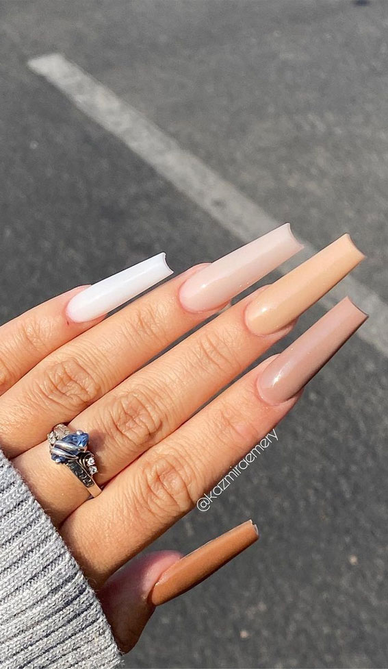 45 Best Fall Nail Ideas 2021 : Gradient Nude Long Nails