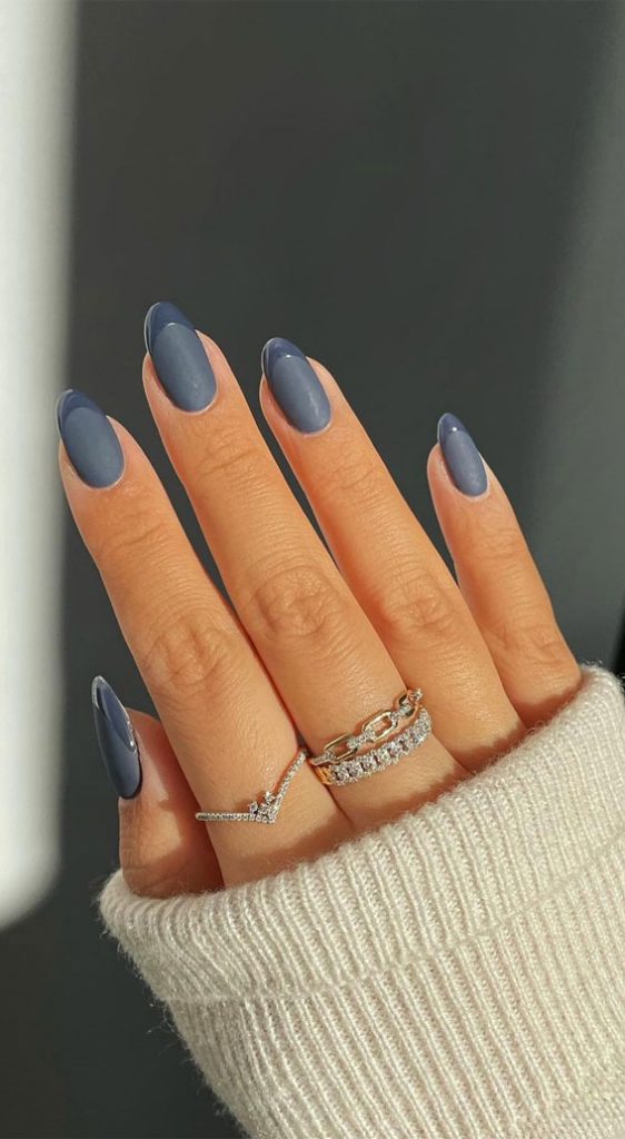 45 Best Fall Nail Ideas 2021 : Blue base and Blue French Tip nails