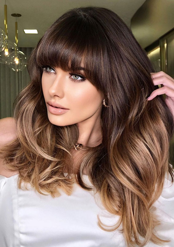 40 Pretty Hair Styles with Highlights and Lowlights : Espresso with Golden Caramel  Highlights