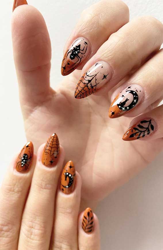 orange halloween nails, halloween nail art, halloween nail designs 2021