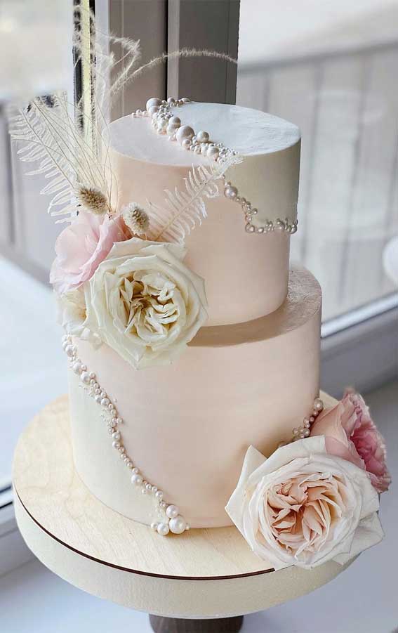 40 Pretty & New Wedding Cake Trends 2021 : Blush Pink Contemporary Wedding Cake
