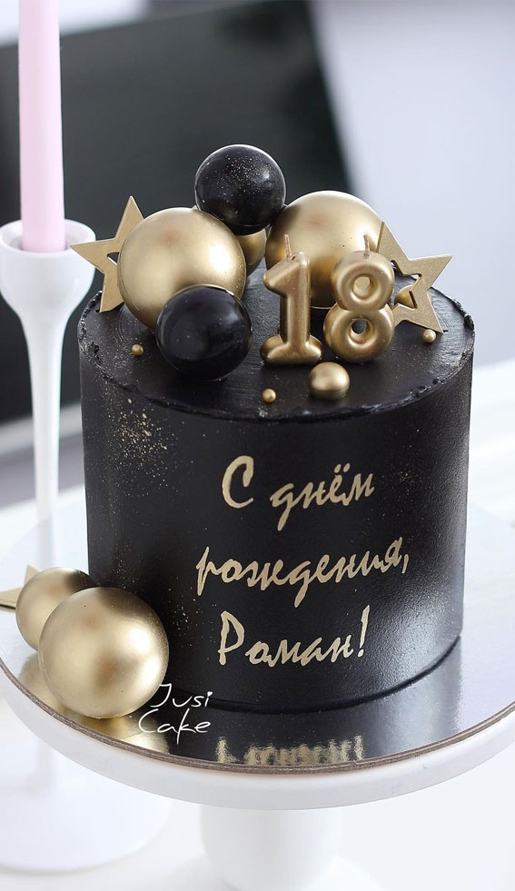 18th birthday cake, black and gold birthday cake, modern birthday cake, birthday cake for 18th birthday boys
