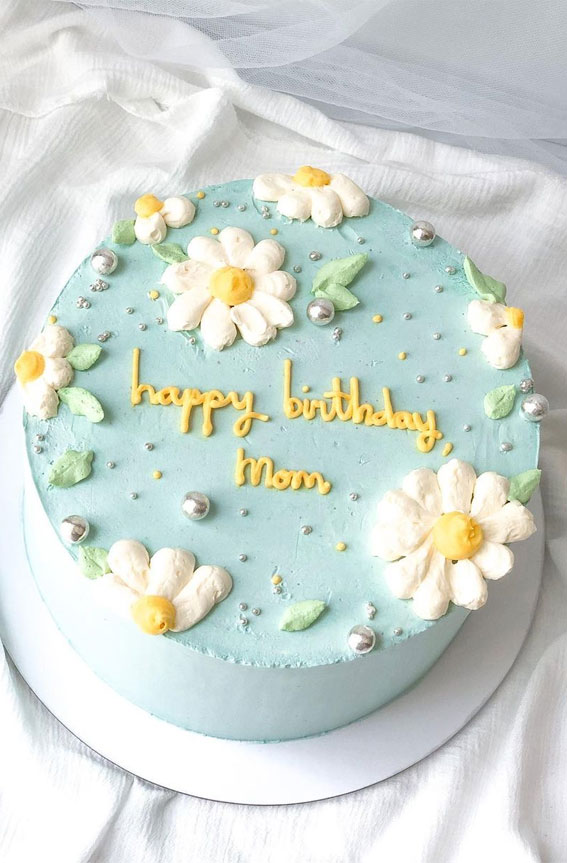 buttercream cake, daisy birthday cake, birthday cake, blue birthday cake, birthday cake ideas