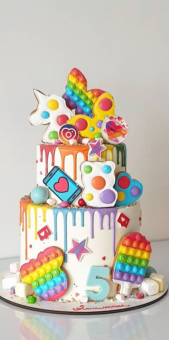 5th birthday cake, fidget toy birthday cake,birthday cake for children, birthday cake decorating ideas, two tier birthday cake for girls