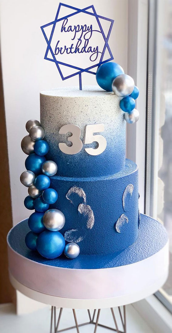 blue ombre cake, 35 year old birthday cake, birthday cake,  cake ideas 2021