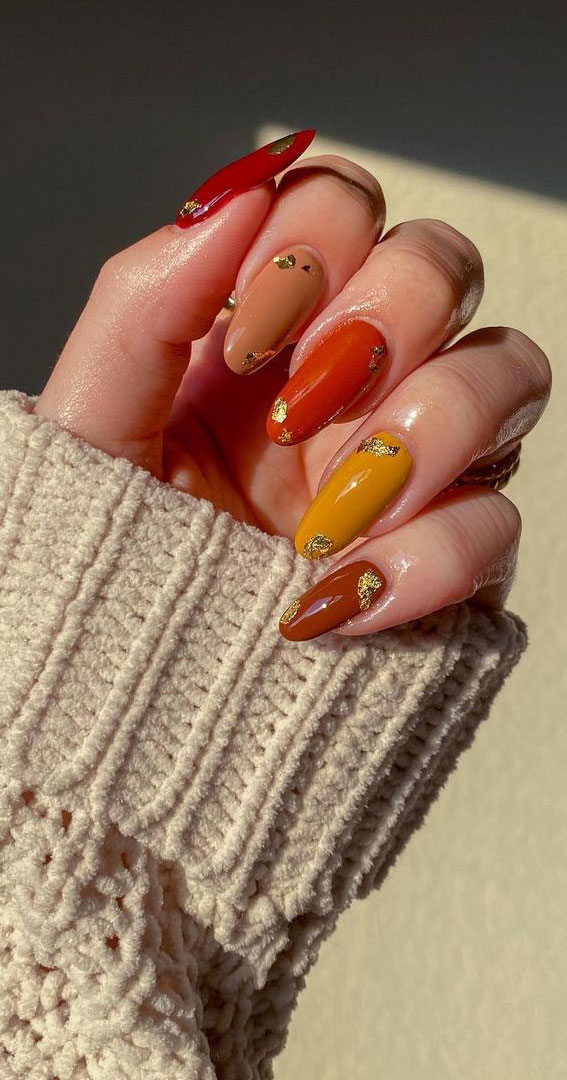 44 Cute Halloween Nails & Thanksgiving Nails : Mix and Match Jewel Toned Nails