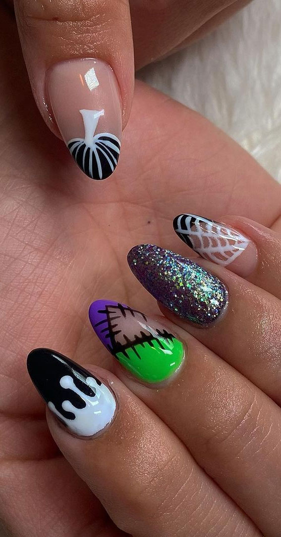 mix and match halloween nails , halloween nails, halloween nails, halloween nail art, halloween nails 2021