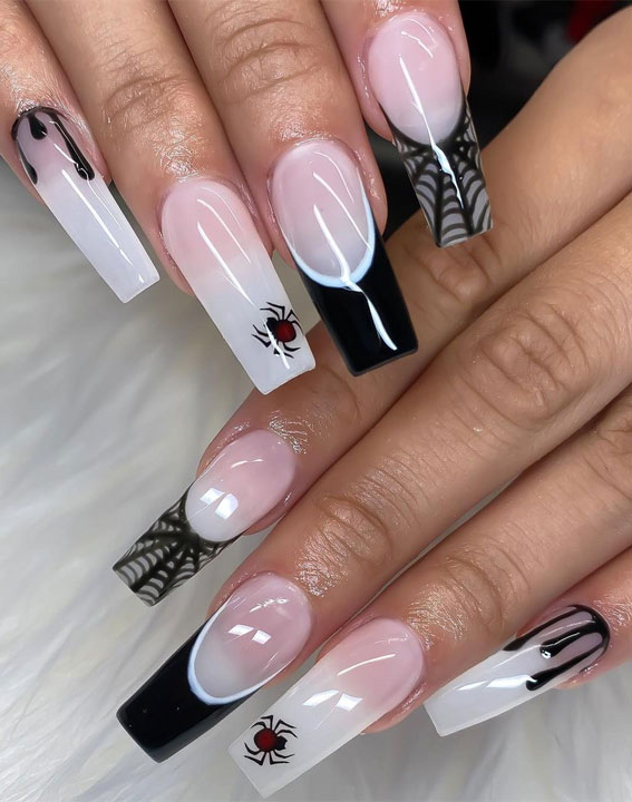 french tip halloween nails, mix and match halloween nails , halloween nails, halloween nails, halloween nail art, halloween nails 2021