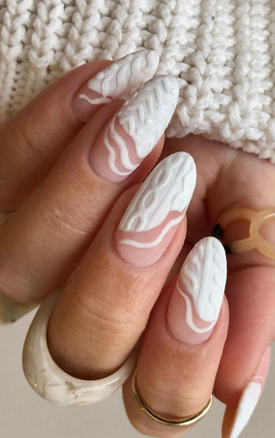 44 Cute Halloween Nails & Thanksgiving Nails : White Sweater Nails