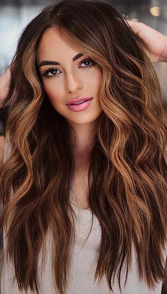 50 Trendy Hair Colors To Wear in Winter : Dark Brown Hair with Golden  Caramel
