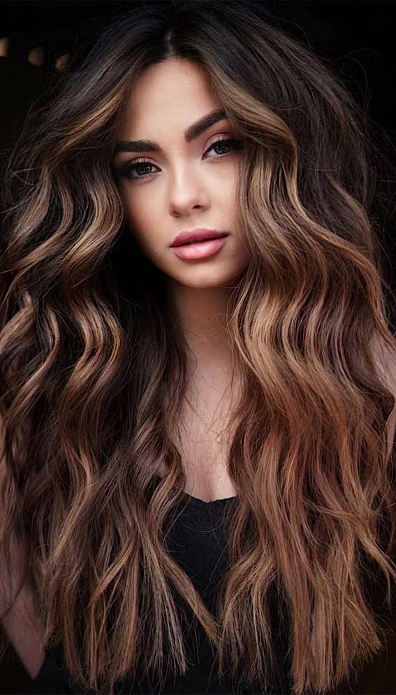 50 Trendy Hair Colors To Wear in Winter : Dark Chocolate with Coffee Hue  Highlights