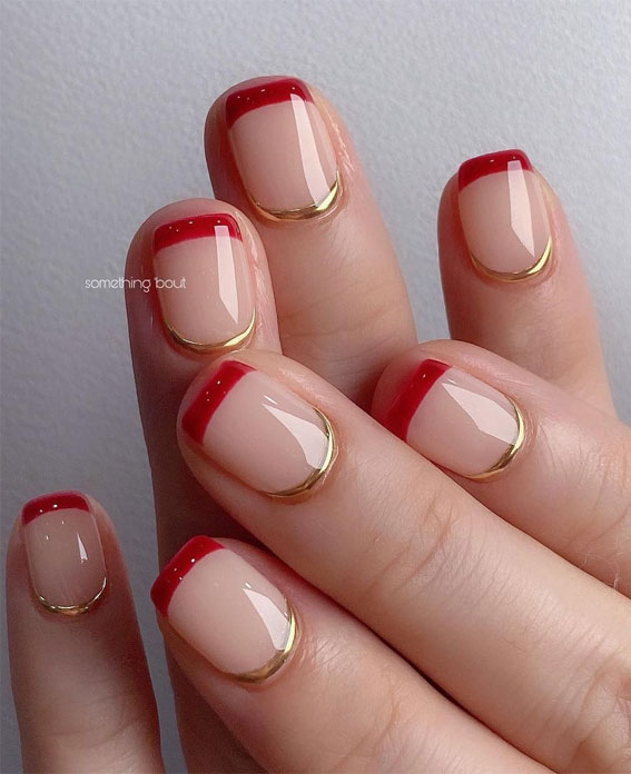 red french nails, gold cuticle nails, winter nails design, winter nails colours, winter nails coffin, nail trends winter 2021, winter nails 2021, winter nails 2021 coffin, winter nails acrylic