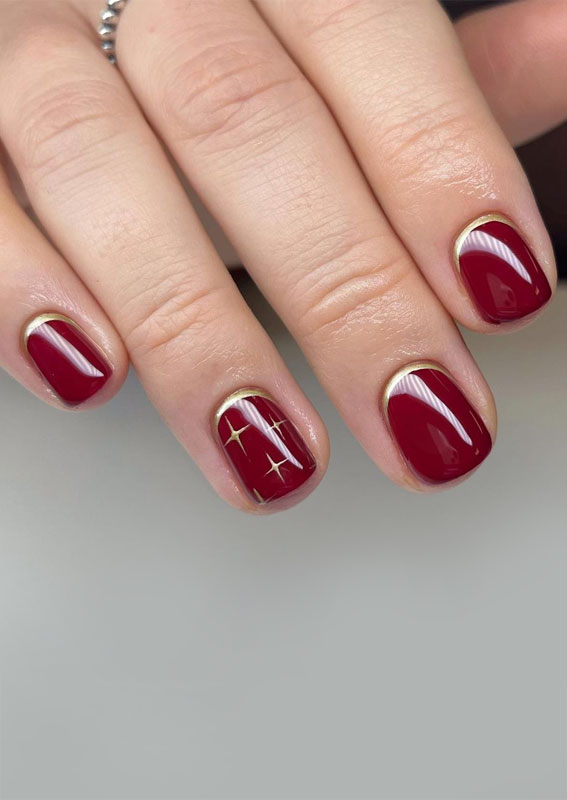 falanks Fortløbende skør The 39 Prettiest Christmas & Holiday Nails : Dark Red Nails with Gold  Reverse French