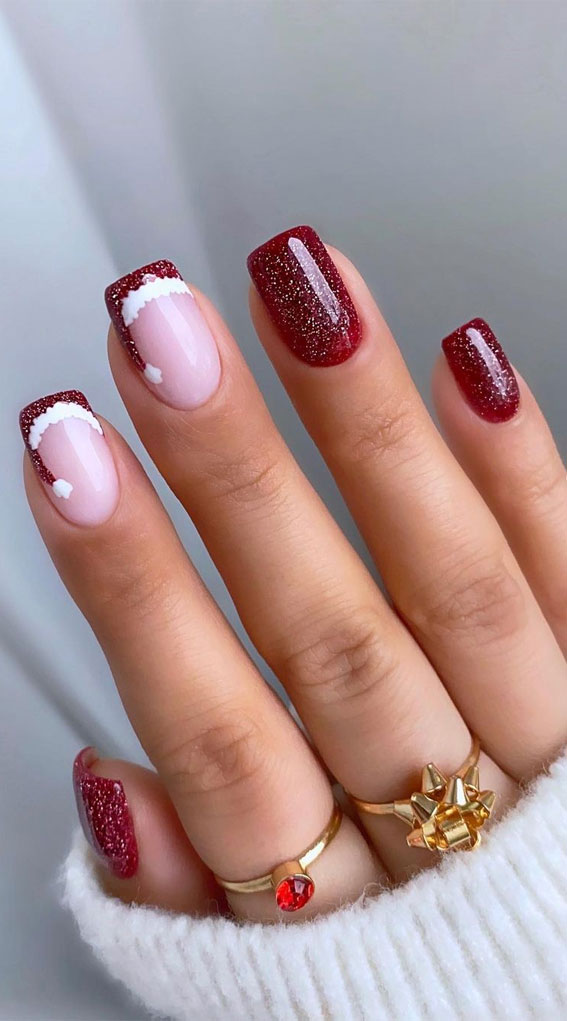 The 39 Prettiest Christmas & Holiday Nails : Red Santa Hat Tips