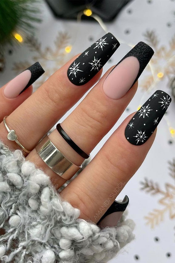 black christmas nails, festive black nails, christmas nails 2021