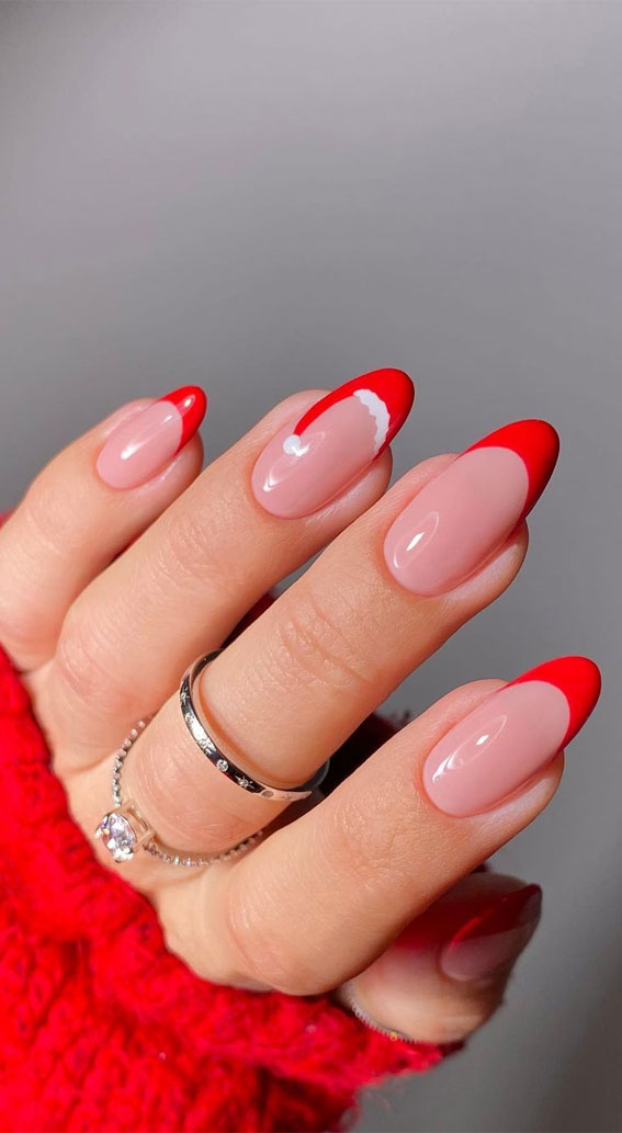 red french tip christmas nails, red christmas nails 2021, christmas nail designs 2021, holiday nails 2021, festive christmas nails, festive nails 2021, christmas nails acrylic