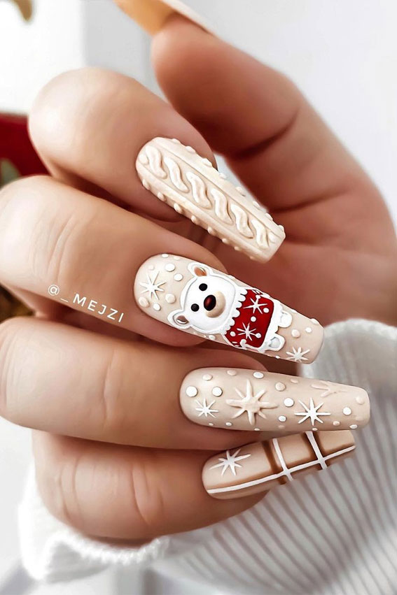 30 Christmas Nail Designs for 2021 : Nude Christmas Nails