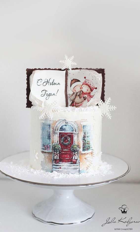 snowflake cake, white winter cake, snowflake winter cake, winter cake