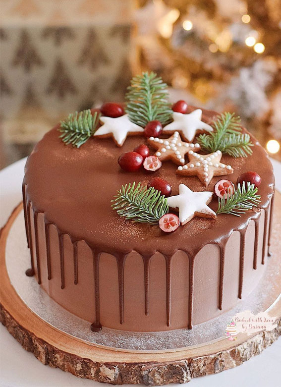 chocolate cake, profiterole cake, rustic winter cake , chocolate winter cake, holiday cakes 2021