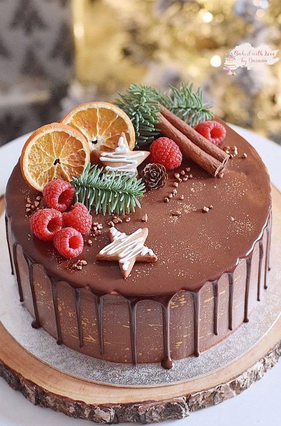 20 Pretty Festive Cakes For Birthday & Holidays : Rustic Chocolate Drip Winter Cake