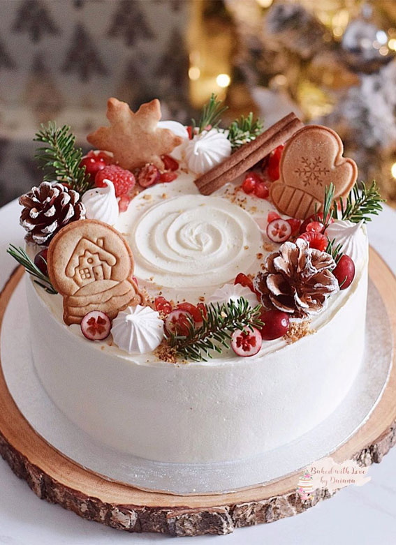 christmas cake, rustic winter cake, winter cakes, holiday cakes, holiday cakes 2021, gingerbread winter cake
