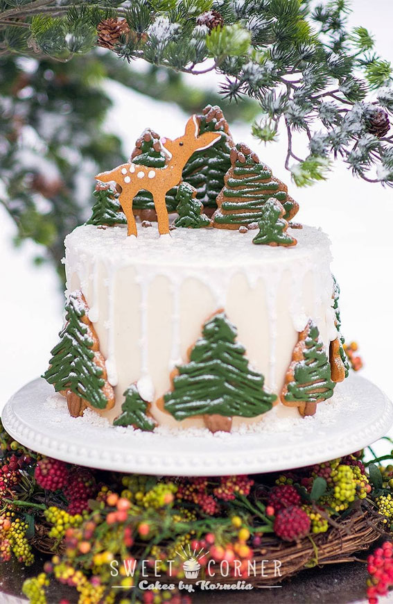 rustic winter cake, winter cakes, holiday cakes, holiday cakes 2021, gingerbread winter cake