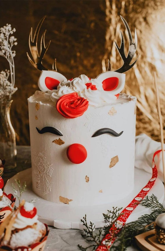 rudolph christmas cake, christmas cake, rustic winter cake, winter cakes, holiday cakes, holiday cakes 2021, gingerbread winter cake