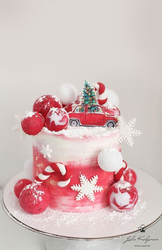 snowflake cake, ombre red and white winter cake, snowflake winter cake, winter cake